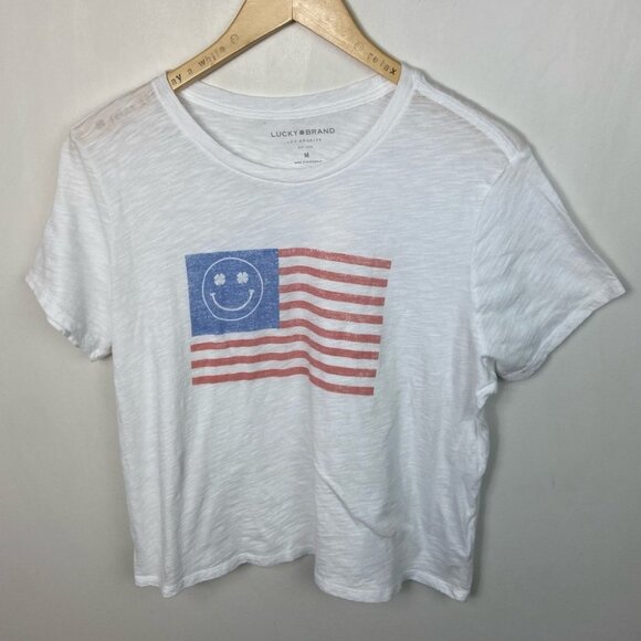 NEW Lucky Brand White Tee American Flag T-Shirt Size Medium Cotton Short Sleeve - Picture 9 of 9